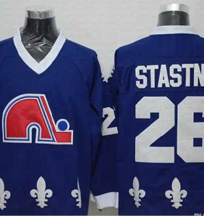 Mens Vintage Peter Stastny Jersey 26 Quebec Nordiques Stitched Dark Blue