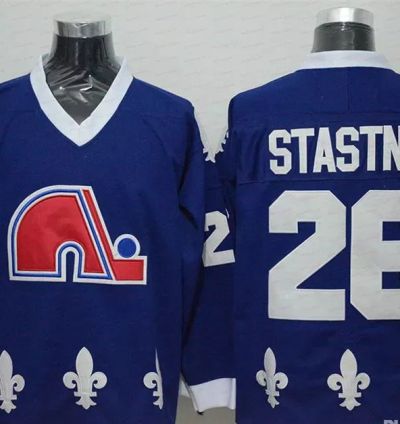 Mens Vintage Peter Stastny Jersey 26 Quebec Nordiques Stitched Dark Blue