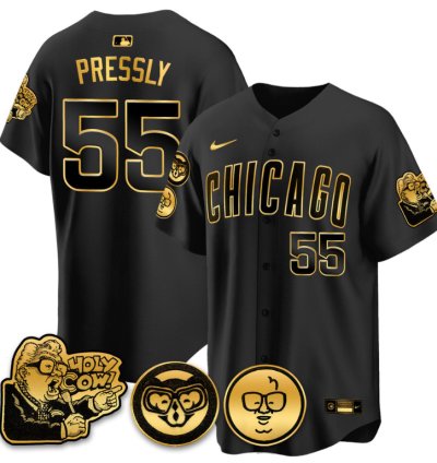 Ryan Pressly Jersey 55 Chicago Cubs Harry Caray Holy Cow Patch Premier Limited Stitched Black Gold