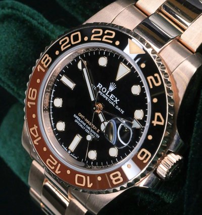 Rolex Gmt-master Ii Mint Complete Set Gmt-master Ii Root Beer Black Dial Black Brown 18k Rose Gold 126715chnr
