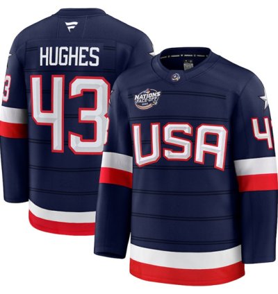 Mens Quinn Hughes Jersey 43 Usa Navy 2025 4 Nations Face-off All Stitched