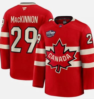 Mens Nathan Mackinnon Jersey 29 Red 2025 4 Nations Face-off Stitched