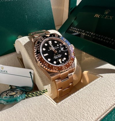 Rolex Gmt-master Ii New 2024 Rootbeer Rose Gold Black Dial Brown Bezel Oyster Bracelet