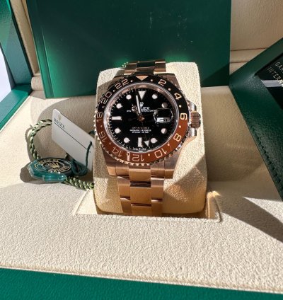 Rolex Gmt-master Ii New 2024 Rootbeer Rose Gold Black Dial Brown Bezel Oyster Bracelet