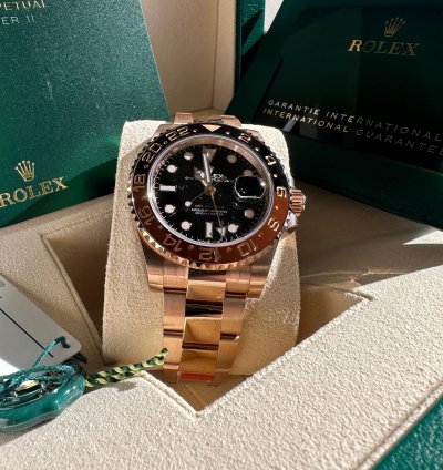 Rolex Gmt-master Ii New 2024 Rootbeer Rose Gold Black Dial Brown Bezel Oyster Bracelet