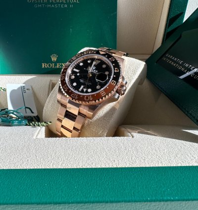 Rolex Gmt-master Ii New 2024 Rootbeer Rose Gold Black Dial Brown Bezel Oyster Bracelet