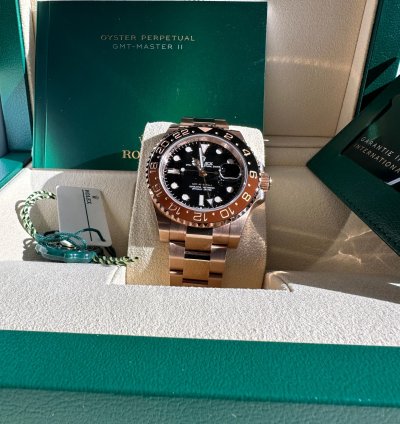 Rolex Gmt-master Ii New 2024 Rootbeer Rose Gold Black Dial Brown Bezel Oyster Bracelet