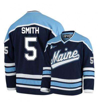 Maine Black Bears 5 Ryan Smith Navy Blue Hockey Jersey