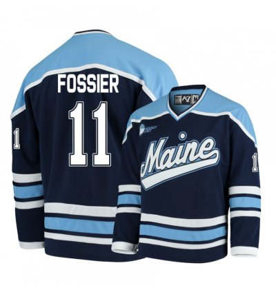 Maine Black Bears 11 Mitchell Fossier Navy Blue Hockey Jersey