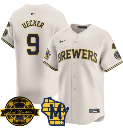 Bob Uecker Jersey 9 Milwaukee Brewers 2025 Limited Bob Uecker Patch Stitched Cream
