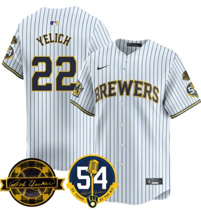 Christian Yelich Jersey 22 Milwaukee Brewers 2025 Bob Uecker 54 Seasons For Brewers Stitched White