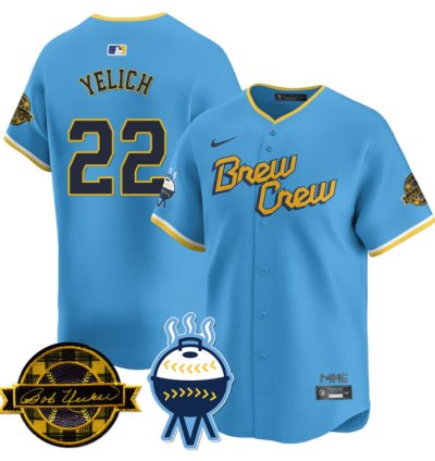 Christian Yelich Jersey 22 Milwaukee Brewers 2025 Limited Bob Uecker Patch Stitched City Connect