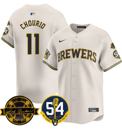 Jackson Chourio Jersey 11 Milwaukee Brewers 2025 Bob Uecker 54 Seasons For Brewers Stitched Cream