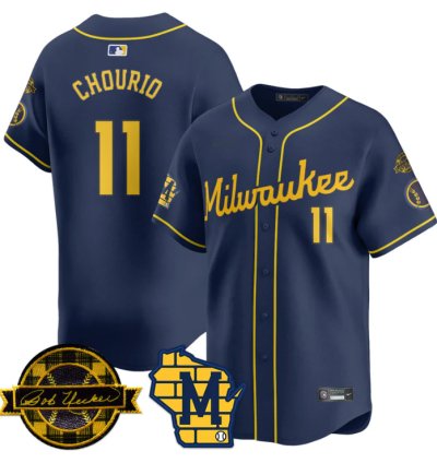 Jackson Chourio Jersey 11 Milwaukee Brewers 2025 Limited Bob Uecker Patch Stitched Navy