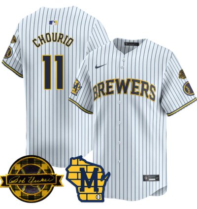 Jackson Chourio Jersey 11 Milwaukee Brewers 2025 Limited Bob Uecker Patch Stitched White