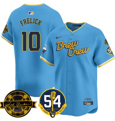 Sal Frelick Jersey 10 Milwaukee Brewers 2025 Bob Uecker 54 Seasons For Brewers Stitched City Connect