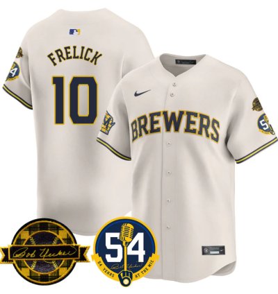 Sal Frelick Jersey 10 Milwaukee Brewers 2025 Bob Uecker 54 Seasons For Brewers Stitched Cream