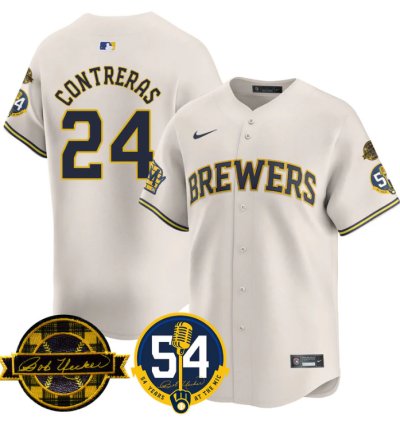 William Contreras Jersey 24 Milwaukee Brewers 2025 Bob Uecker 54 Seasons For Brewers Stitched Cream
