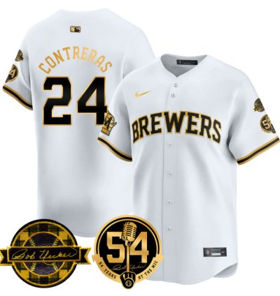 William Contreras Jersey 24 Milwaukee Brewers 2025 Bob Uecker 54 Seasons For Brewers Stitched White Gold