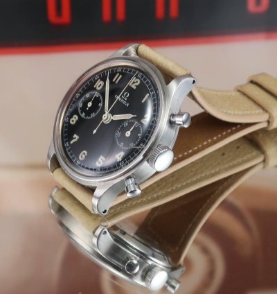 Omega 33 3 Chronograph Rare Early Model Waterproof Black Military Dial 321