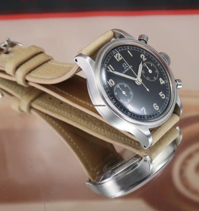 Omega 33 3 Chronograph Rare Early Model Waterproof Black Military Dial 321