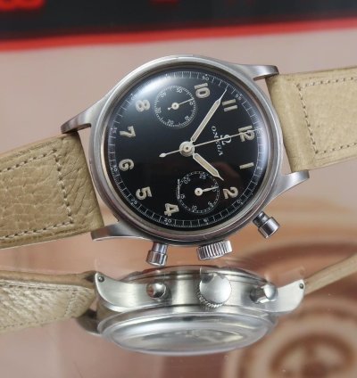 Omega 33 3 Chronograph Rare Early Model Waterproof Black Military Dial 321