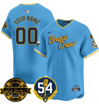 Custom Milwaukee Brewers Jersey 2025 Bob Uecker 54 Seasons For Brewers Stitched City Connect