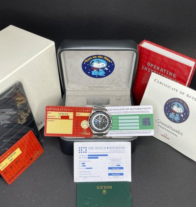 Omega 42mm 2000 1y Warranty Fullset Ref 3578 51 00 Snoopy Moonwatch Steel Black Dial Serviced