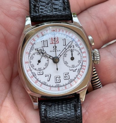Omega Classic 1930s Single Pusher Chronograph Ref Ck 808 Enamel Dial