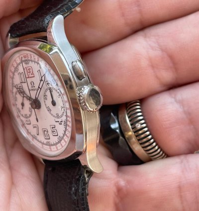 Omega Classic 1930s Single Pusher Chronograph Ref Ck 808 Enamel Dial