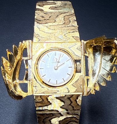 Omega Classic Brazalete Nido Brazalete Con Reloj Oculto Oro 18 Vintage