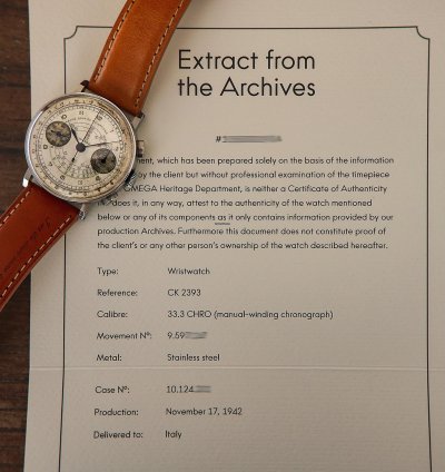 Omega Classic Vintage Chronograph Cal 33 3 With Rare Pulsometric Scale From 1942 With Extract Omega
