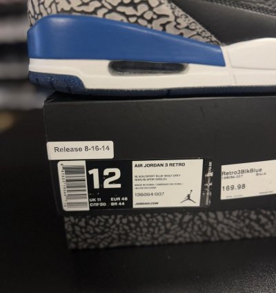 Size 12 - Air Jordan 3 Retro Sport Blue Black 2014 Rare