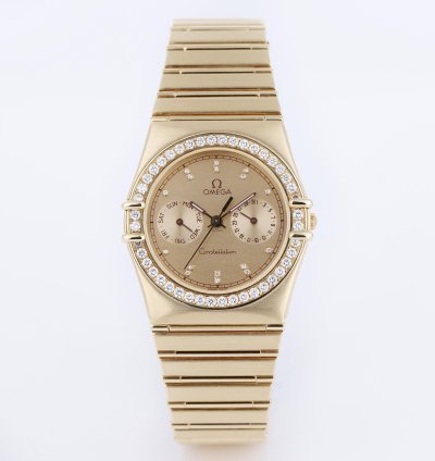 Omega Constellation Day-date Gold Diamond Dial And Bezel 18k Yellow Gold 33mm