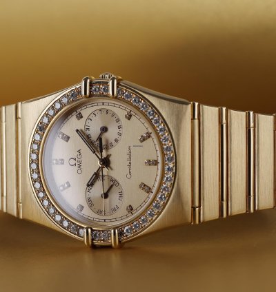 Omega Constellation Day-date Gold Diamond Dial And Bezel 18k Yellow Gold 33mm
