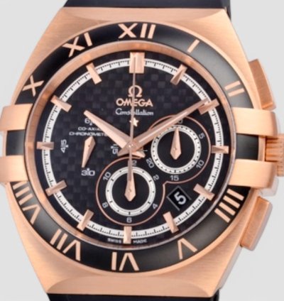 Omega Constellation Double Eagle Black Dial 18kt Rose Gold Black Rubber Automatic Men Watch