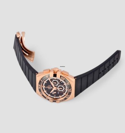 Omega Constellation Double Eagle Black Dial 18kt Rose Gold Black Rubber Automatic Men Watch