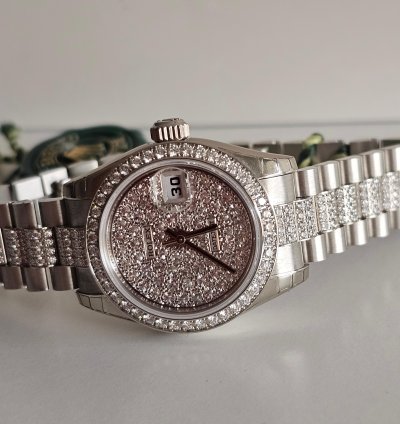 Rolex Lady-datejust 26 Platinum Full Iced Dial Bezel Diamond By Factory Full Set 100 Stickers