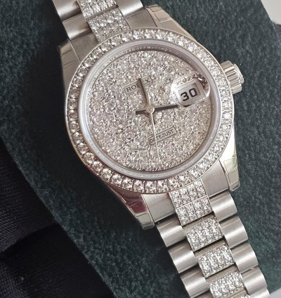 Rolex Lady-datejust 26 Platinum Full Iced Dial Bezel Diamond By Factory Full Set 100 Stickers