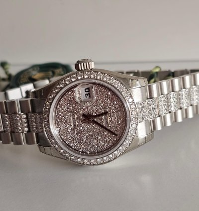 Rolex Lady-datejust 26 Platinum Full Iced Dial Bezel Diamond By Factory Full Set 100 Stickers