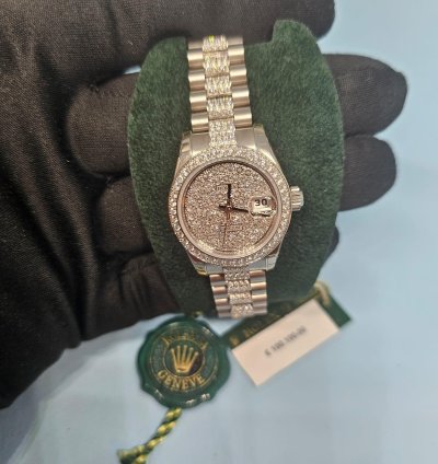 Rolex Lady-datejust 26 Platinum Full Iced Dial Bezel Diamond By Factory Full Set 100 Stickers
