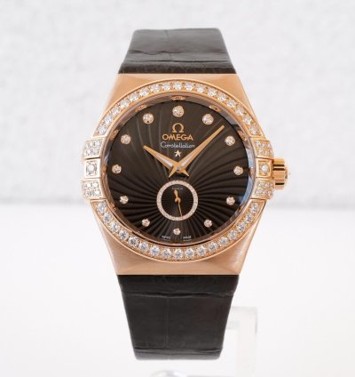 Omega Constellation Ladies Automatic Brown Dial 18k Rose Gold Diamonds