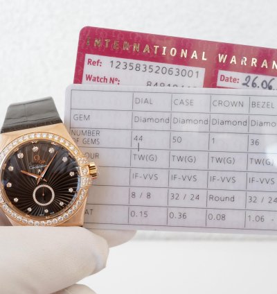 Omega Constellation Ladies Automatic Brown Dial 18k Rose Gold Diamonds