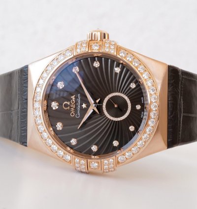 Omega Constellation Ladies Automatic Brown Dial 18k Rose Gold Diamonds