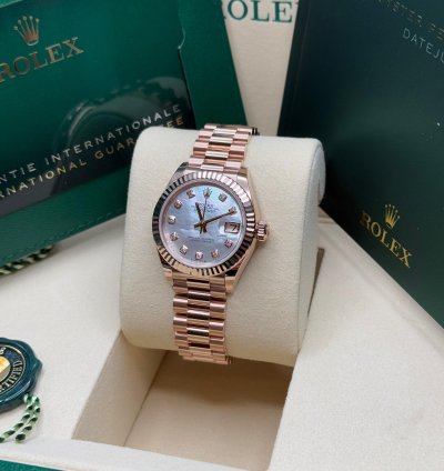 Rolex Lady-datejust 28 New 2025 Mother Of Pearl Diamond Dial Rose Gold Presidents Bracelet