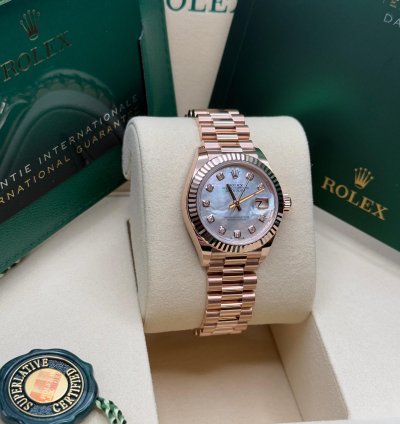 Rolex Lady-datejust 28 New 2025 Mother Of Pearl Diamond Dial Rose Gold Presidents Bracelet
