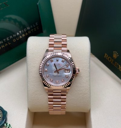 Rolex Lady-datejust 28 New 2025 Mother Of Pearl Diamond Dial Rose Gold Presidents Bracelet