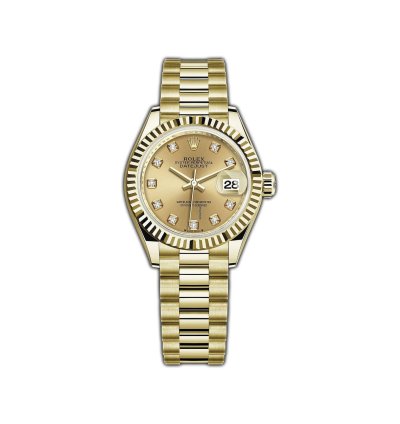 Rolex Lady-datejust 28mm 18k Yellow Gold Champagne Diamond Dial President Bracelet