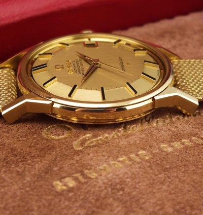 Omega Constellation Pie Pan Delux 18k Gold Dial Bracelet 18k Box