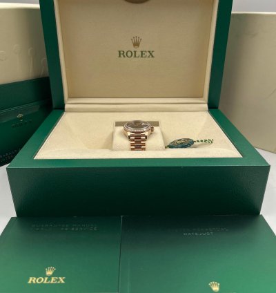 Rolex Lady-datejust 28mm Chocolate Index Dial Diamond Bezel Rose Gold Presidential Unworn 2022